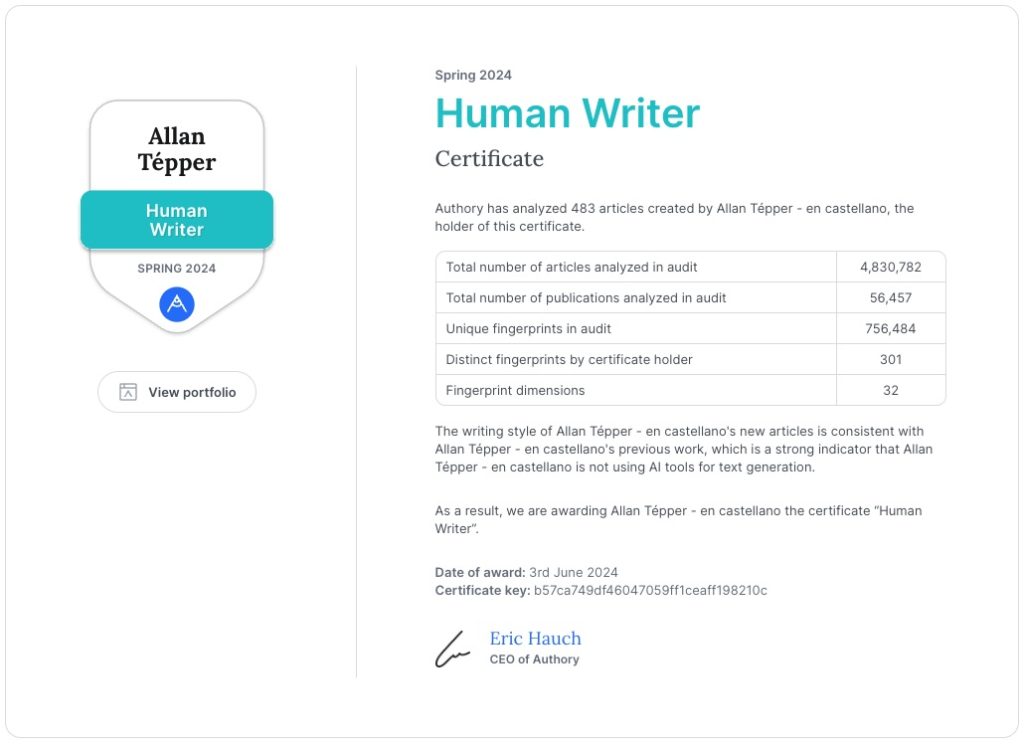 Am I officially certified as a human writer? Yes! 1