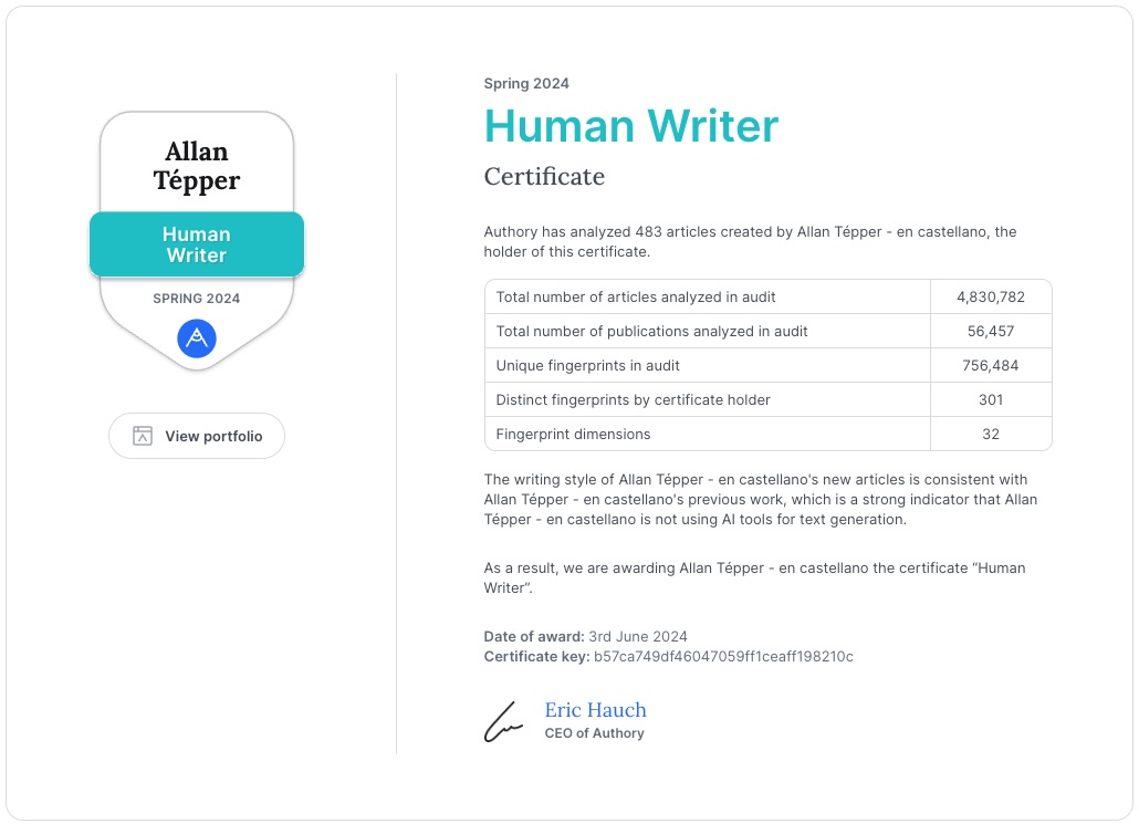 Am I officially certified as a human writer? Yes! 126