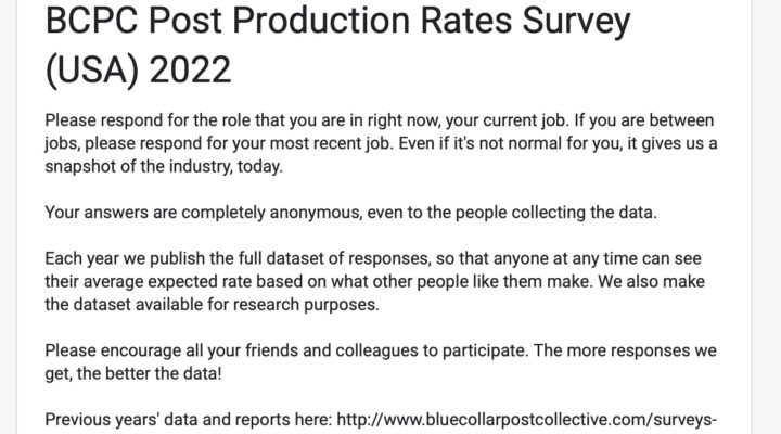 The annual BCPC Post Production Rates Survey is almost closed for 2022 1