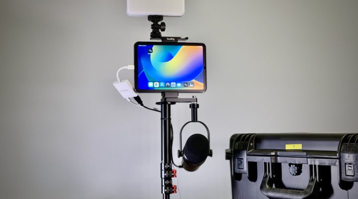 A cam/mic/light/teleprompter remote kit for non-tech-savvy guests, including Shure MV7 1