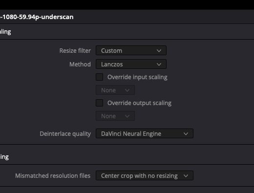 Deinterlacing legacy material + upscaling with DaVinci Resolve (Studio) to 50p/59.94p for smoothness (or 25p/29.97p for a more dramatic look) 12