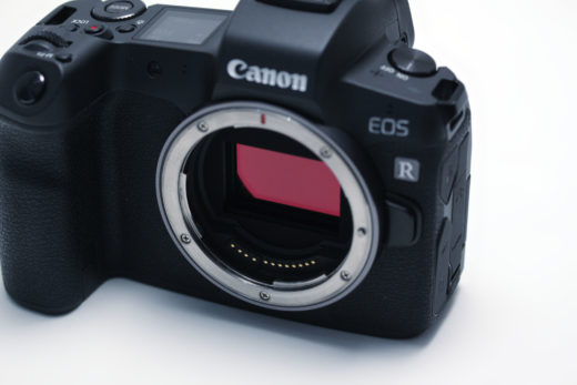 Canon EOS R camera with lens removed, revealing the sensor